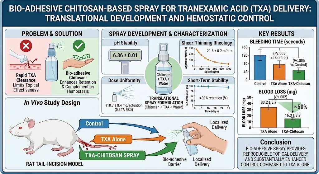 A chitosan-based spray for localized tranexamic acid delivery: Formulation development and enhanced hemostatic control 